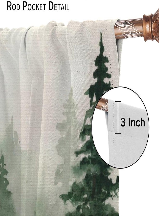 SENRUEGT Green Forest Window Curtains, Watercolor Misty Forest Trees Natural Landscape Printed Bedroom Living Room Kitchen Blackout Drapes 42x54 Inch - Image 4